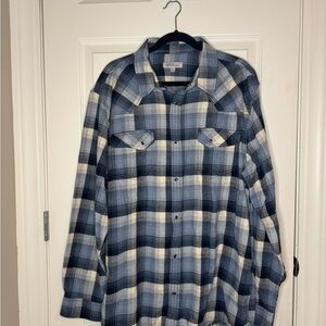 Blue and White Plaid Button-Up Shirt